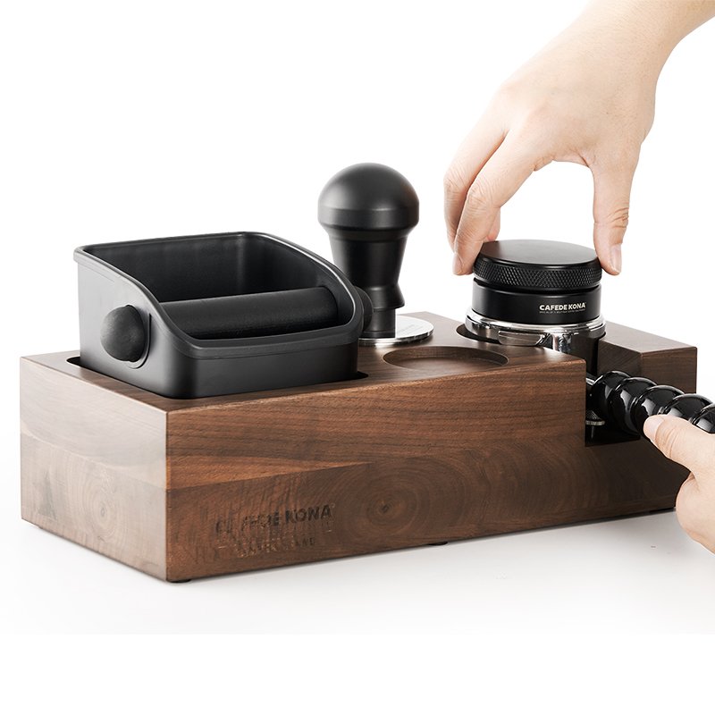 Espresso Tamping Station, Coffee Filter Tamper Holder, Espresso Knock Box, Coffee Grounds Container, Wooden Espresso Tamper Mat, Perfect Coffee Espresso Machine Accessories